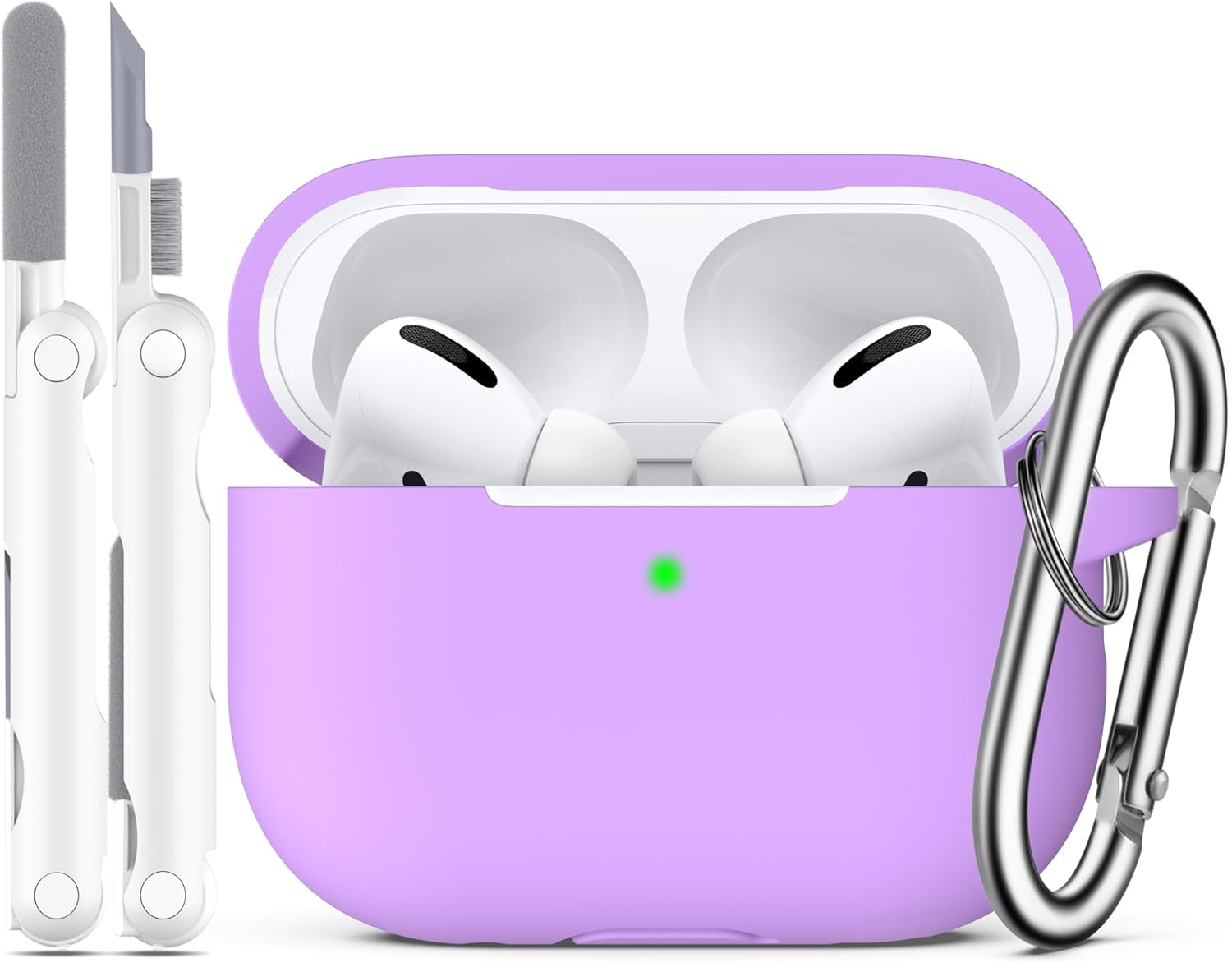 Airpods Pro Case Cover with Keychain, Full Protective Silicone Skin Accessories for Women Girl with Apple 2019 Latest Airpods Pro Case, Front LED Visible-Lavender